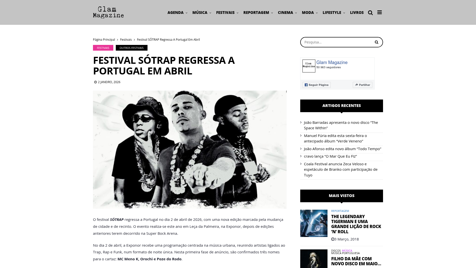 Glam Magazine: SÓTRAP Festival returns to Portugal in April