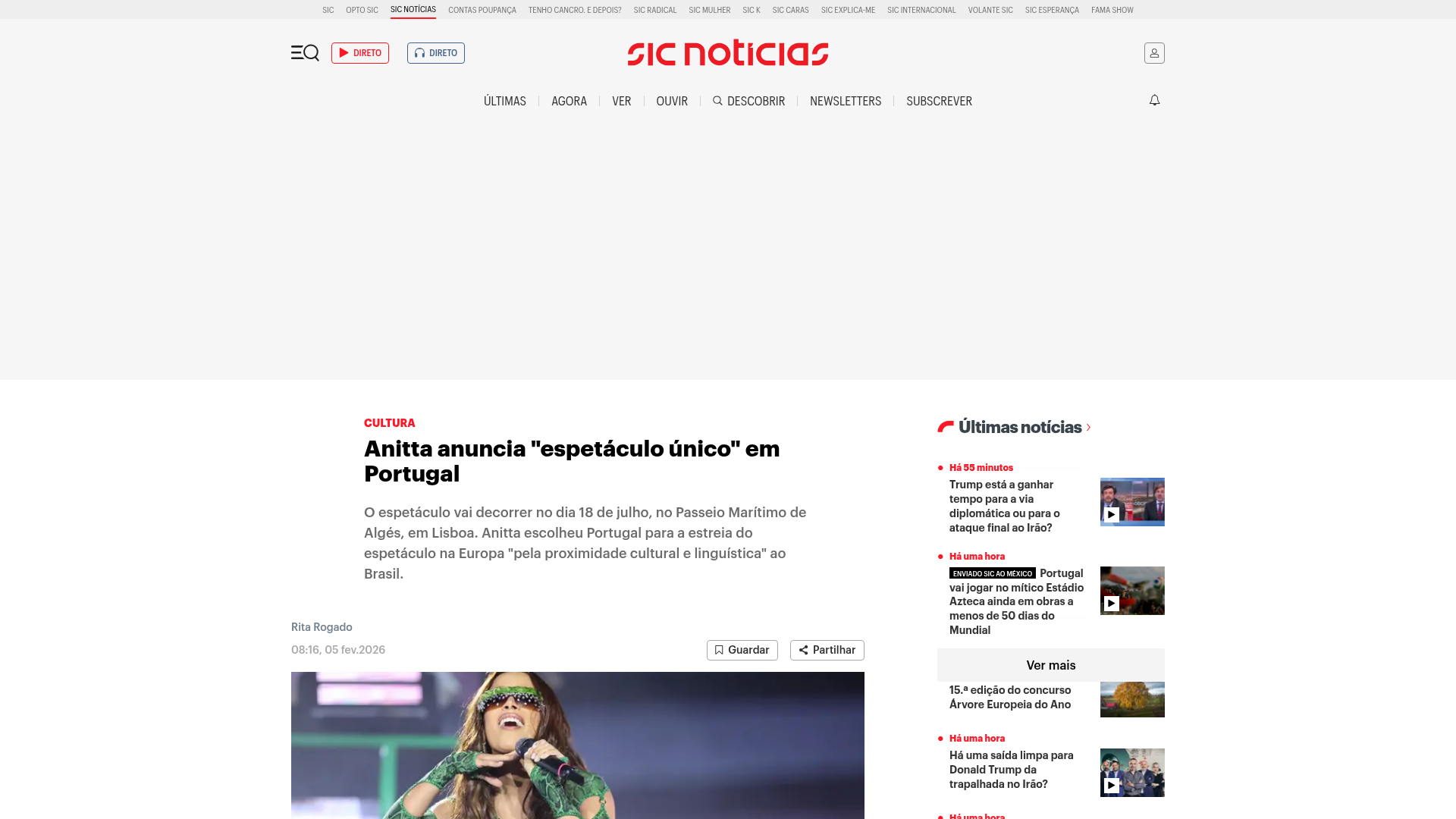 SIC Notícias: Anitta announces unique show in Portugal