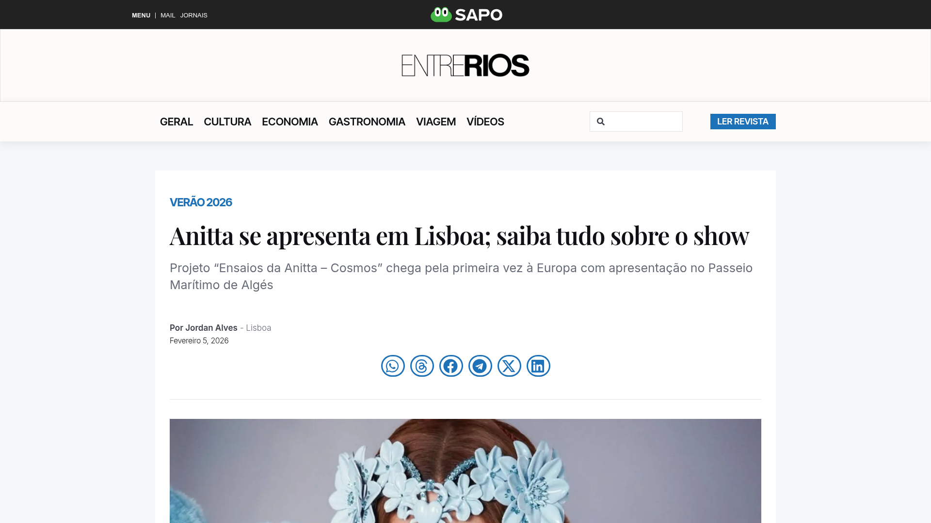 Anitta's Rehearsals arrive in Lisbon: the "Cosmos" project crosses the Atlantic for the first time